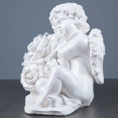 Фигура "Ангел с розами большой" белый 20х30х24см