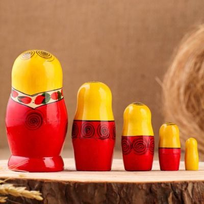 Матрёшка «Семёновская», желтый платок, 5 кукольная, 10 см, ручная работа