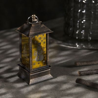 Светодиодная фигура «Фонарь со снеговиком» 6 × 12 × 6 см, пластик, батарейки AG13х3, свечение тёплое белое