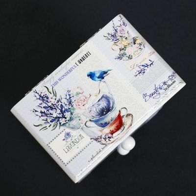 Шкатулка дерево 3 ящика "Синяя птица и лаванда" 18,5х11,7х7,5 см