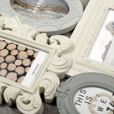 Фоторамка пластик на 4 фото 8х10, 10х10, 10х15, 13х18 см "Богема" бежево-серая 40х33 см