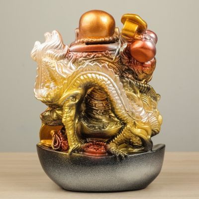 Копилка "Хотей с драконом", глянец, бронзовый цвет, 25 см, микс