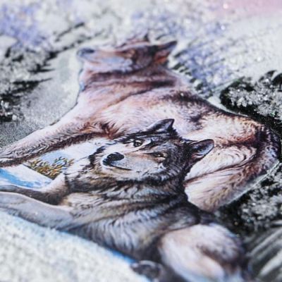 Панно на спиле "Волчья стая", 60 см, каменная крошка, горизонтальное