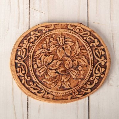 Зеркало «Цветы», на шарнирах, береста