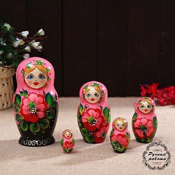 Матрёшка «Матрешка»,Флора роз./черн.5  кукольная 17 см