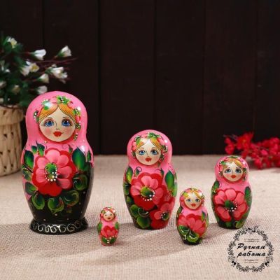 Матрёшка «Матрешка»,Флора роз./черн.5  кукольная 17 см