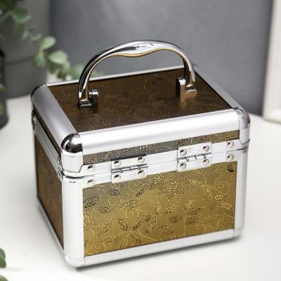 Шкатулка металлокаркас сундучок "Цветок и вьюнок" тёмное золото 13х16,7х12,8 см