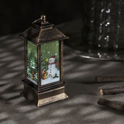Светодиодная фигура «Фонарь со снеговиком» 5.5 × 13 × 5.5 см, пластик, батарейки AG13х3, свечение тёплое белое