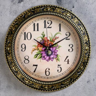 Часы настенные, серия: Цветы, "Изящный букет", дискретный ход, d=30 см, микс