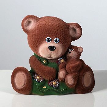 Копилка "Медведица с малышом" флок, коричневая, 30 см, микс