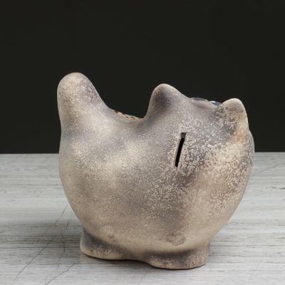 Копилка "Кот с мышкой", под шамот, чёрный, 16 см