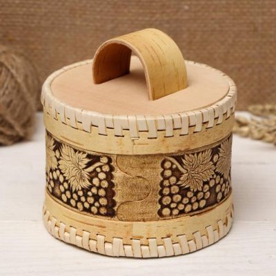 Туес "Лоза" d-10 см h8 см, береста