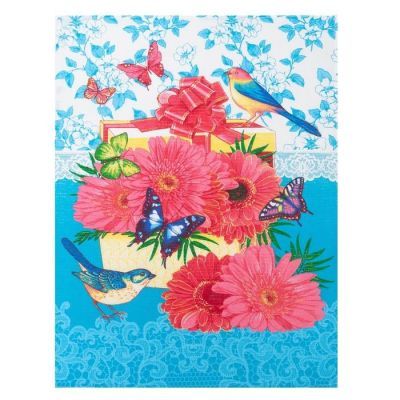 Полотенце вафельное  в коробке "Герберы" 45х60 см, бирюза, 160 гр/м, хл,