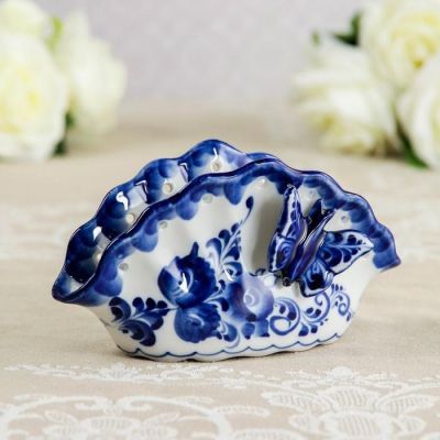 Салфетница «Ракушка с бабочкой», 16×4×8,5 см, гжель