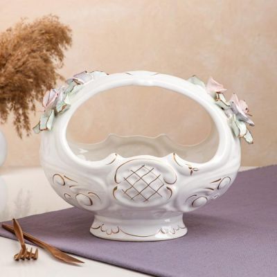 Конфетница "Восточная", белая, цветная лепка, золотистая роспись, 22 см, микс