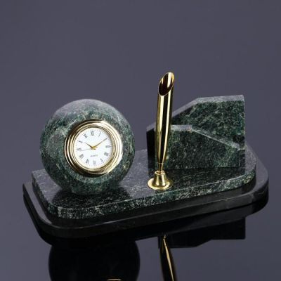 Визитница «Змеевик. Шар»: подставка для ручки, часы