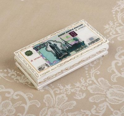 Шкатулка-купюрница "1000 руб" (лаковая, белая)