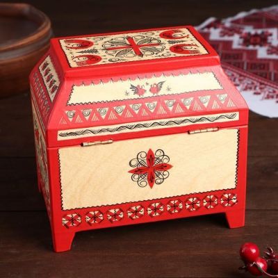 Ларчик, 15,5×11×12 см, мезенская роспись