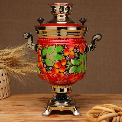 Набор «Рябина», 3 предмета, самовар 3 л, заварочный чайник 0,7 л, поднос