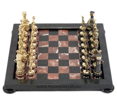 Шахматы "Римские" на подставках бронза змеевик креноид №29