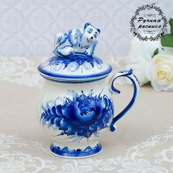 Кружка "Мед", гжель, фарфор, 23х11 см