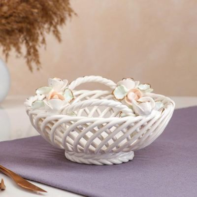 Конфетница "Люси", белая, цветная лепка, плетение, 8 см, микс