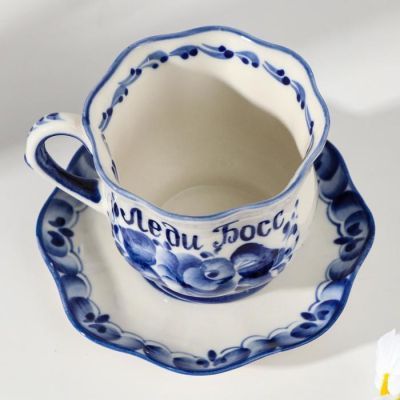 Кофейная пара "Улыбка" (Леди Босс), 150 мл, гжель