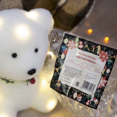 Светодиодная фигура «Мишка» 15 × 16 × 12 см, флок, батарейки CR2032х2, свечение тёплое белое