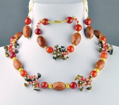 Авторский комплект Тигровый глаз, агат, авантюрин "Вишневый букет" арт.ВАС-932