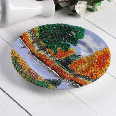 Тарелка фарфоровая "Осень", каменная крошка