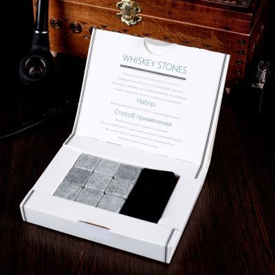 Набор камней для виски, 9 шт, с бархатным мешочком, в картонной коробке