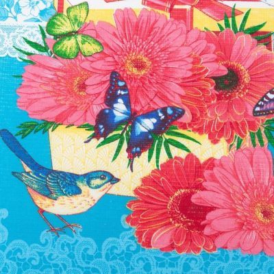 Полотенце вафельное  в коробке "Герберы" 45х60 см, бирюза, 160 гр/м, хл,