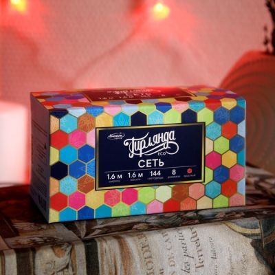 Гирлянда «Сеть» 1.6 × 1.6 м, IP20, прозрачная нить, 144 LED, свечение красное, 8 режимов, 220 В