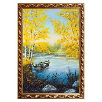 Картина "Лодка в осеннем пруду" багет №137 (40х60 см)