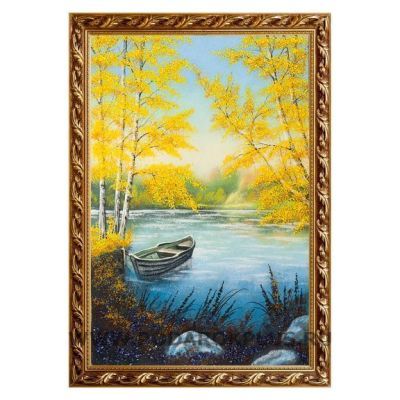 Картина "Лодка в осеннем пруду" багет №137 (40х60 см)