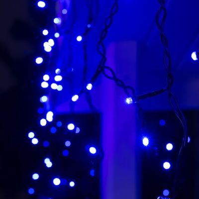 Гирлянда «Бахрома» 3 × 0.6 м, IP44, УМС, тёмная нить, 160 LED, свечение синее, мерцание белым, 220 В