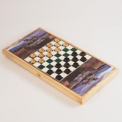 Настольная игра 2 в 1 "Танк Т-90А": шашки, нарды походные, 60 х 30 х 4 см