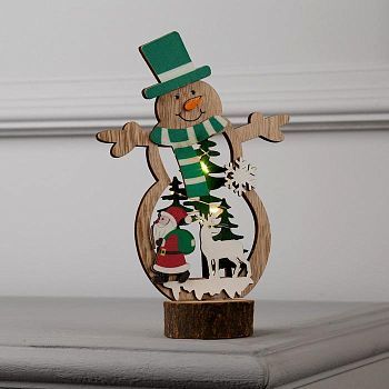 Светодиодная фигура «Снеговик» 12 × 18 × 6 см, дерево, батарейки CR2032х1, свечение тёплое белое