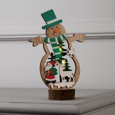 Светодиодная фигура «Снеговик» 12 × 18 × 6 см, дерево, батарейки CR2032х1, свечение тёплое белое