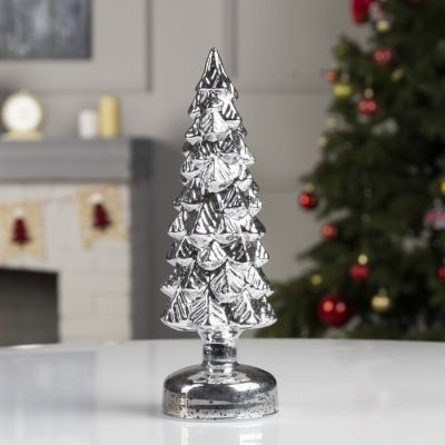 Светодиодная фигура «Серебристая ёлка» 9 × 29 × 9 см, стекло, батарейки АААх3 (не в комплекте), свечение тёплое белое