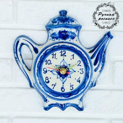 Часы настенные "Чайник", гжель, фарфор, 23х23 см