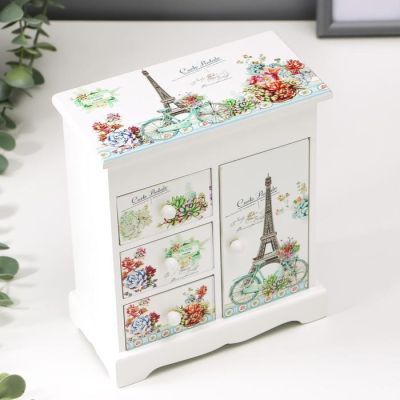 Шкатулка дерево "Велосипед с цветами у Эйфелевой башни" 18,5х16х8 см