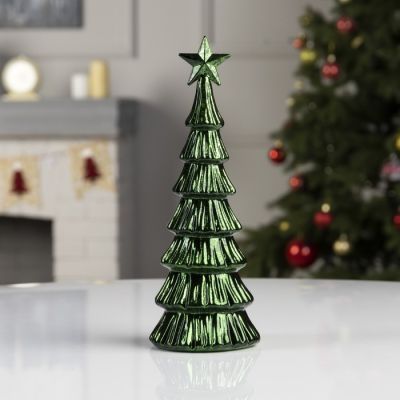 Светодиодная фигура «Зелёная ёлка» 10 × 26 × 10 см, стекло, батарейки АААх3 (не в комплекте), свечение тёплое белое