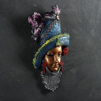 Венецианская маска "Леди в шляпе" золото МИКС  32см