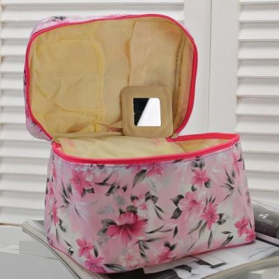Косметичка-сундук «Цветы», отдел на молнии, с зеркалом, цвет розовый