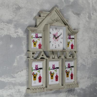 Часы настенные+5 фоторамок, серия: Фото, "Family", 17*17 см,  плавный ход, 1АА, 42х50см см