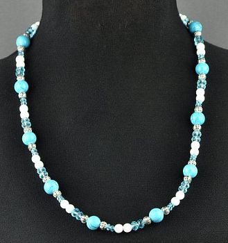 Бусы прес.бирюза, кахолонг, хрусталь"Фрегат" арт.ВАН-111