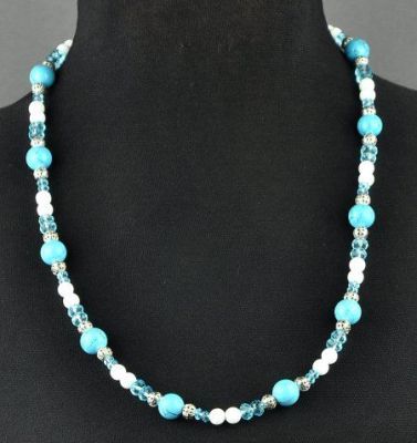 Бусы прес.бирюза, кахолонг, хрусталь"Фрегат" арт.ВАН-111