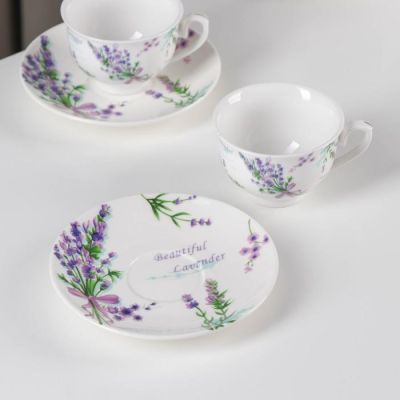 Набор кофейный Доляна «Лаванда», 4 предмета: 2 чашки 80 мл, 2 блюдца