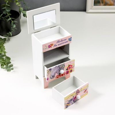 Шкатулка дерево 3 ящика "Единорог в цветах" 18,5х11,7х7,5 см